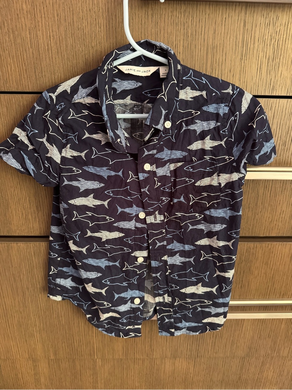 Janie and Jack Navy Short Sleeve Shark-Print Button-Down Shirt